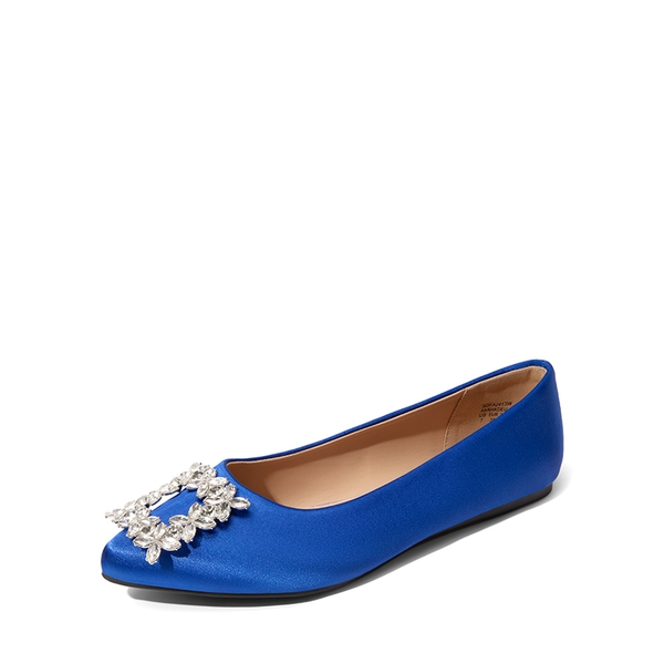 Rhinestone Square Buckle Flats - ROYAL BLUE-SATIN -  0
